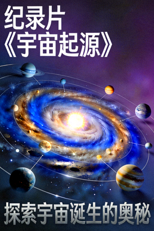 纪录片《宇宙起源》海报，星系与行星形成示意图